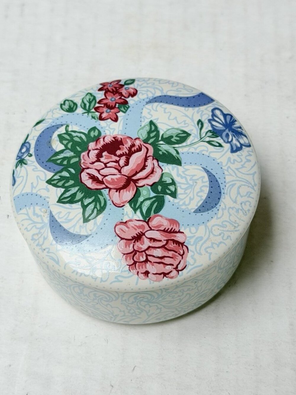 Porcelain Lidded Trinket Box Pink Rose Vanity Box Flower Japan Floral Gift Jewel